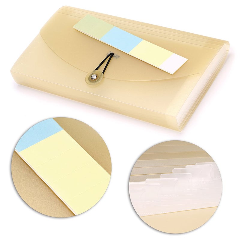 BTSKY Expanding File Folder - 13 Pockets, Small Accordion File Folder, Expandable Card Ticket Holder, Plastic Business Document Organizer, Khaki Translucent - Image 2